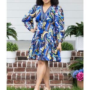 Kactus Cotton paisley braided neck long sleeve dress size XXL